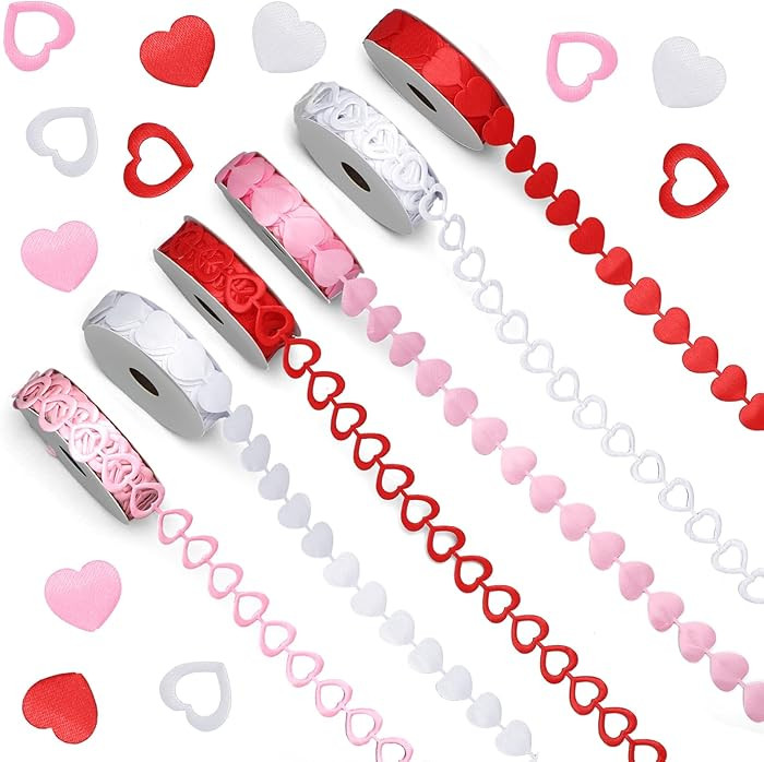 Hoteam 6 Rolls Valentine's Day Decor Heart Ribbon Craft 30 Yards Heart Garland Fabric Burlap Trim... | Amazon (US)