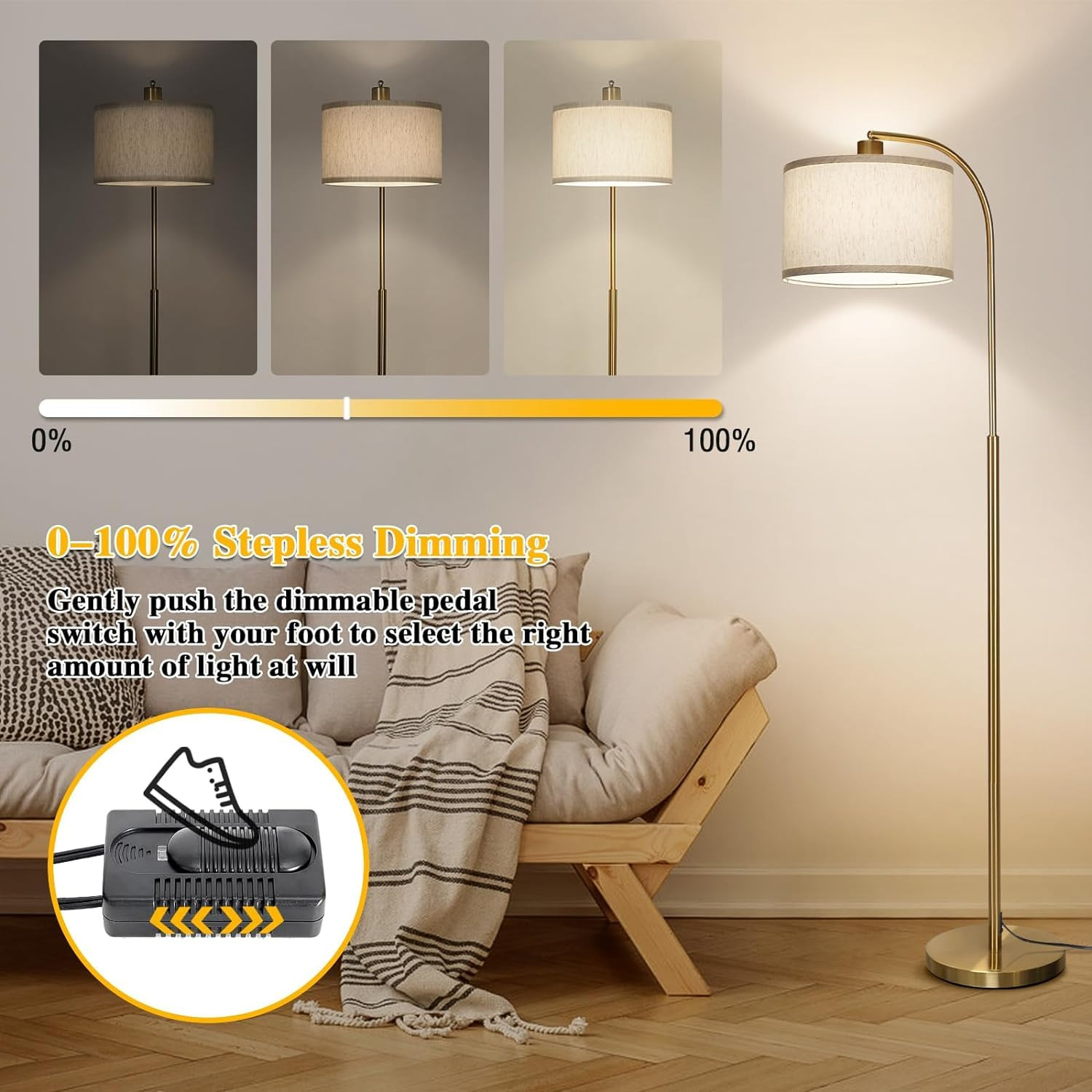 Boncoo LED Floor Lamp Fully Dimmable Modern Standing Lamp Arc Floor Lamp with Adjustable Drum Sha... | Amazon (US)