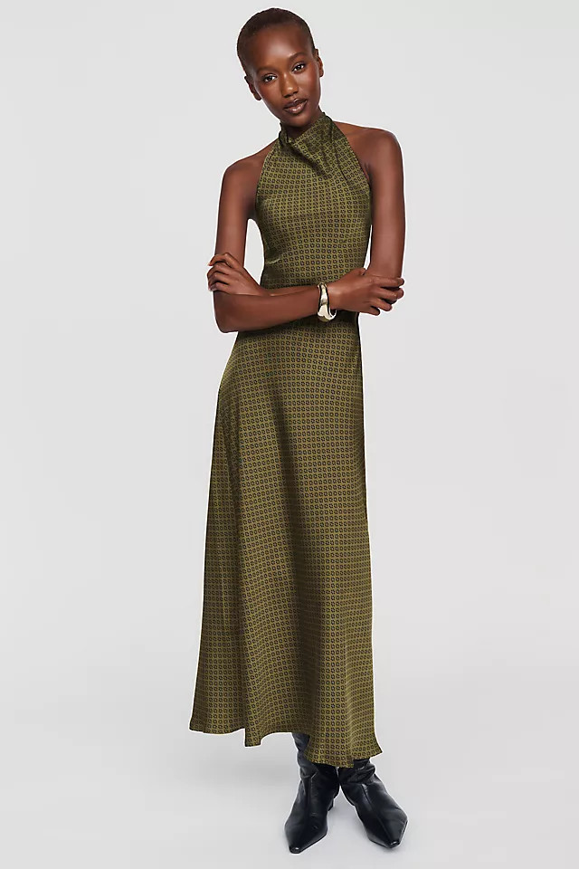 Jamie Satin Halter Midi Dress | Anthropologie (US)