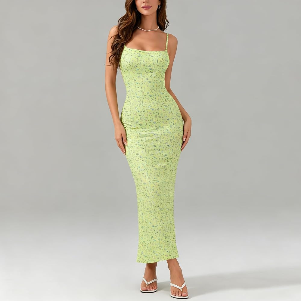 Awoscut Women's Summer Floral Print Sleeveless Backless Maxi Dress Beach Vacation Sundresses Bodycon Party Cami Dresses | Amazon (US)