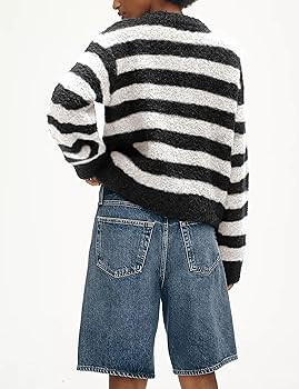 UANEO Women's Striped Cardigan Sweaters Trendy Boucle Button Down Long Sleeve Tops Crewneck Casua... | Amazon (US)