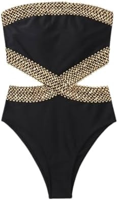 Milumia Women's Stitch Detail Strapless One Piece Swimsuit Cut Out Bandeau Bathing Suit | Amazon (US)