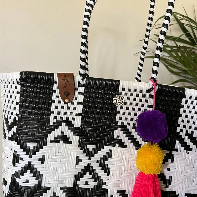 Medium tote, beach tote, black & white. | Etsy (US)