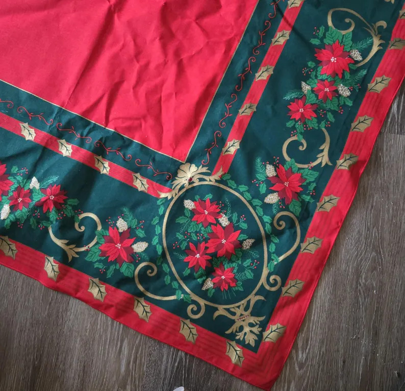 Red Christmas Tablecloth 1980 Vintage New – 86 x 62 - Poinsetia Holiday Dining Decor Unused | Etsy (US)