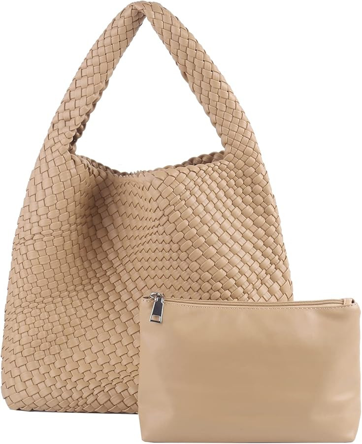 Woven Tote Bag with Small Purses for Women, Vegan Leather Hobo Bags Straw Handbags Large Underarm... | Amazon (US)