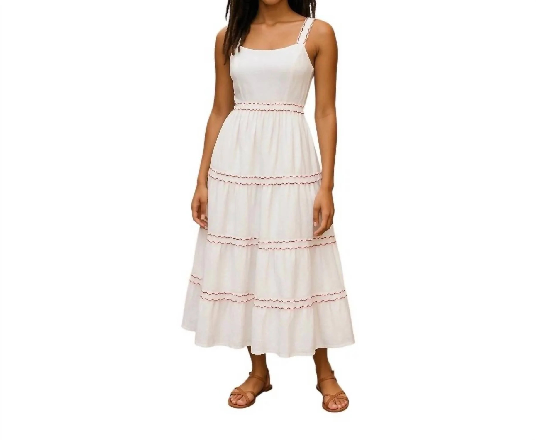 Scalloped-Trim Tiered Midi Dress In White | Shop Simon