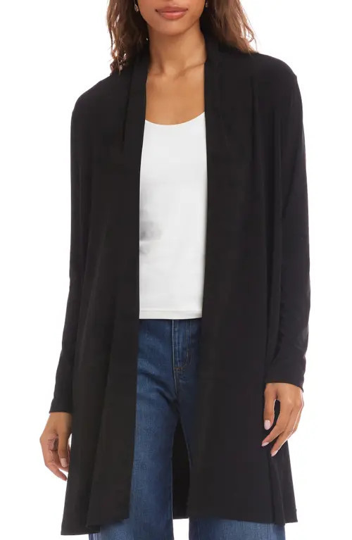 Karen Kane Open Front Side Zip Cardigan in Black at Nordstrom, Size X-Small | Nordstrom