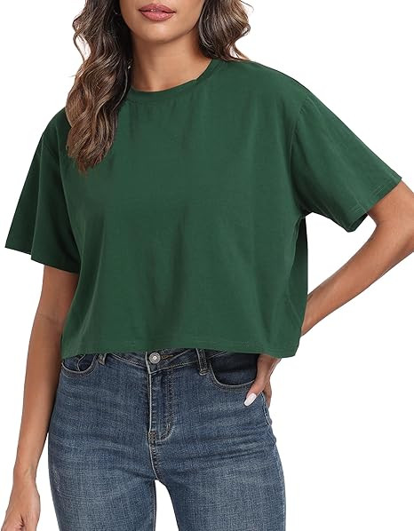 PRIMODA Women's Oversized Workout Cropped T Shirts Crew Neck Short Sleeve Casual Loose Summer Cro... | Amazon (US)
