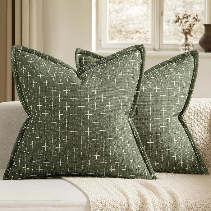 MIULEE Decorative Burlap Linen Throw Pillows Covers 18x18 Inch Christmas Olive Green Vintage Couc... | Amazon (US)