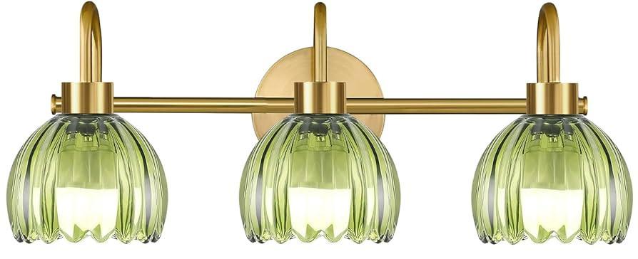 Bathroom Light Fixtures,3 Light Bathroom Vanity Light Over Mirror,Gold Wall Vanity Lights with Gr... | Amazon (US)