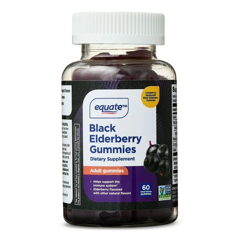 Equate Black Elderberry Dietary Supplement Gummies, 50 mg, 60 Count, Compare to Sambucol® Black ... | Walmart (US)