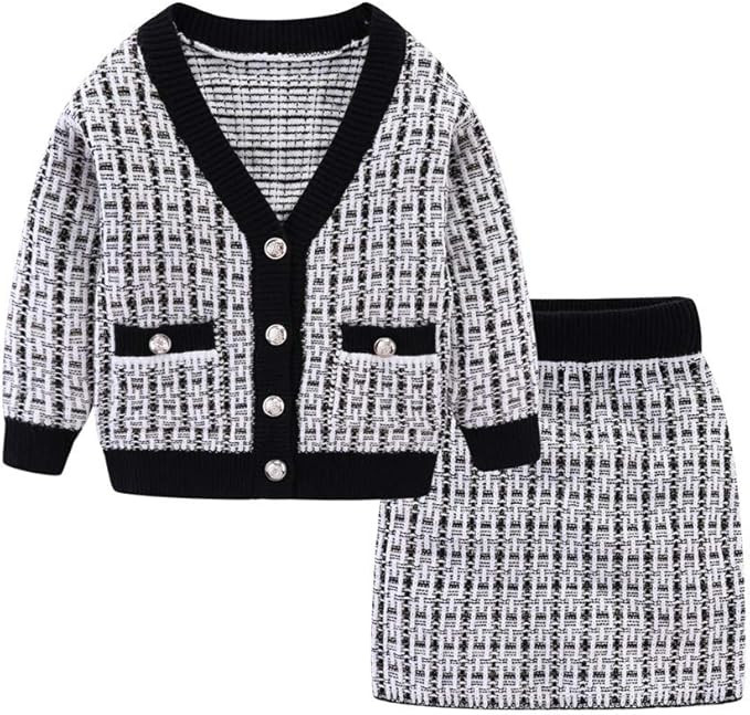 Mud Kingdom Cute Little Girls Ribbed Knit Cardigan Skirt Set School Style | Amazon (US)