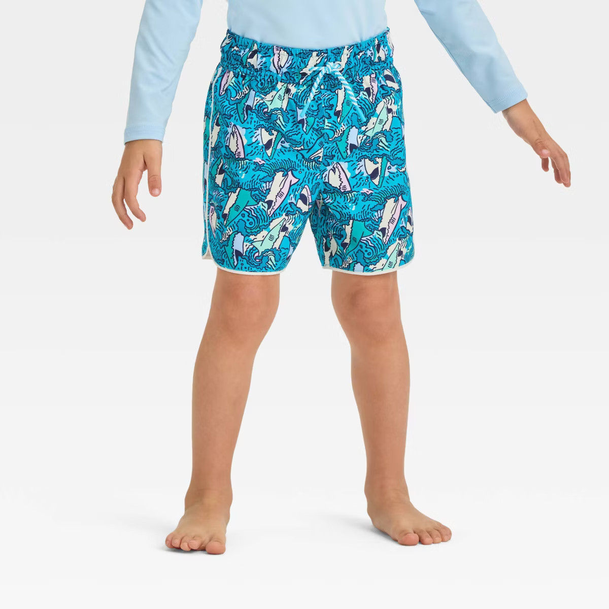Toddler Boys' Dolphin Hem Swim Shorts - Cat & Jack™ Blue 3T: Shark Print, UPF 50+, Mesh Lining,... | Target