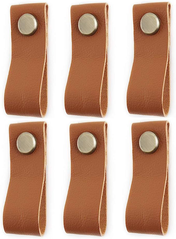 6X Handmade Leather Cabinet Wardrobe Door Handle Pulls Knob | Amazon (US)