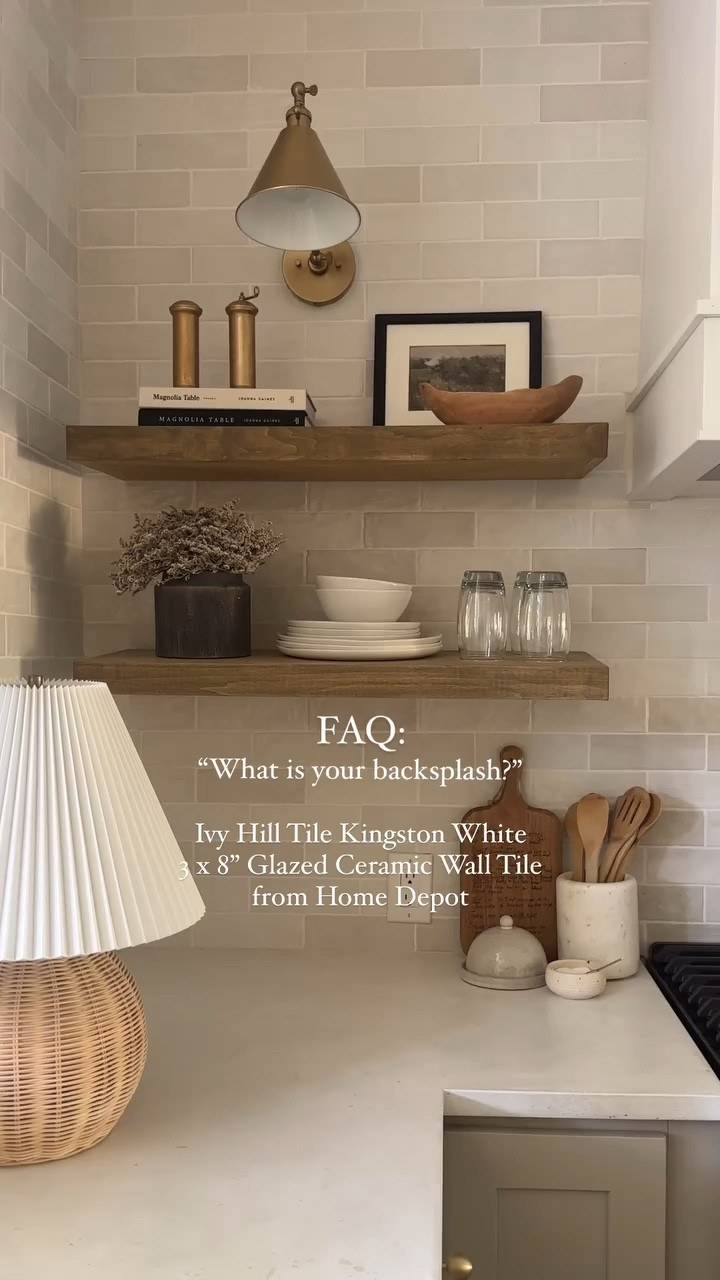 One of my most frequently asked questions: What is your backsplash? Comment TILE for the link ✨ It’s one of my very favorite details in our kitchen! Save this post to come back to later or to send to a friend for inspo 🫶🏻

Ivy Hill Tile Kingston White 3 in. x 8 in. Glazed Ceramic Wall Tile in from Home Depot
We used Mapei grout in the color white for the grout