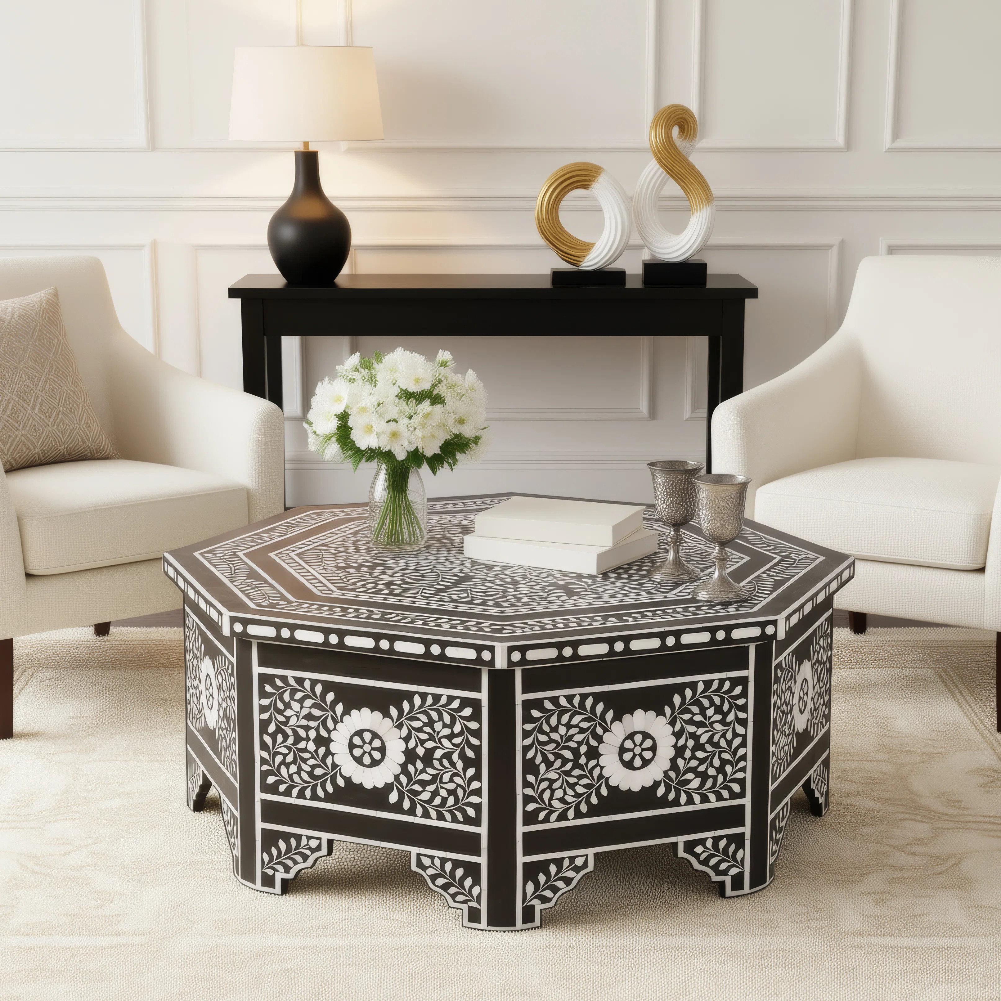 Blackwell 40.25" W Octagonal Bone In-Lay 1 Drawer Coffee Table | Wayfair North America