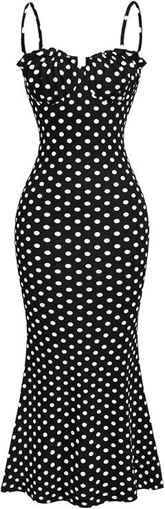 Milumia Women's Polka Dots Frill Trim Cami Dress Elegant Ruched Bust Fishtail Maxi Dresses | Amazon (US)