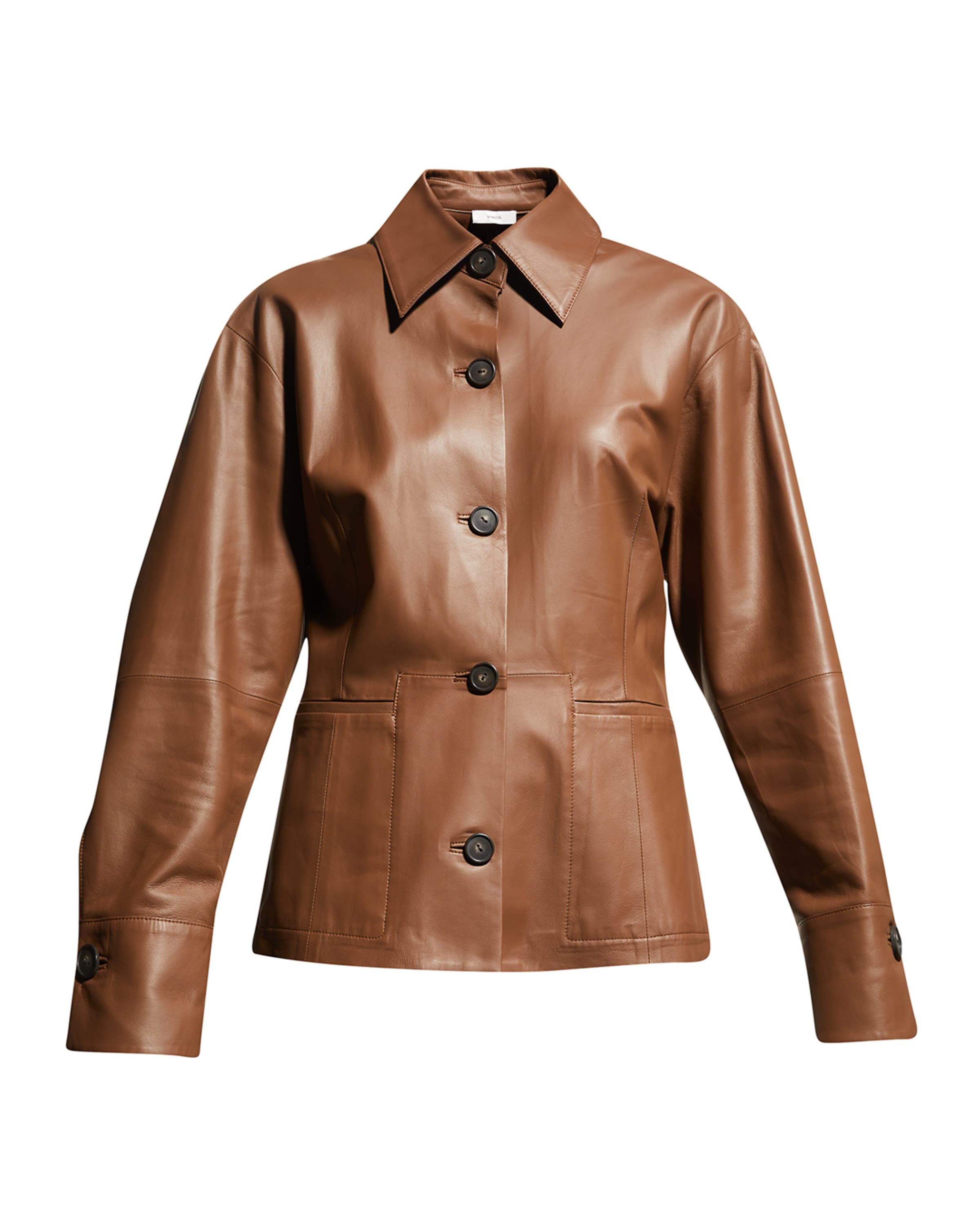 Vince Sculpted Leather Shirt Jacket | Neiman Marcus