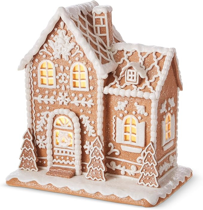One Holiday Way 12.5-Inch Lighted Brown & White Gingerbread House - Decorative Elegant Light Up F... | Amazon (US)