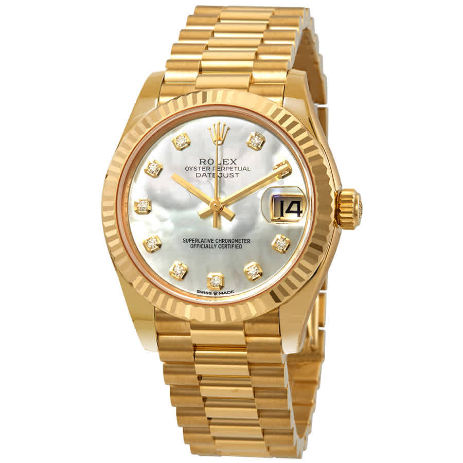 Rolex Datejust 31 Mother of Pearl Diamond Dial Ladies 18kt Yellow Gold President Watch 278278MDP | Jomashop.com & JomaDeals.com