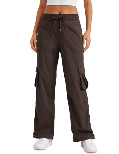 CRZ YOGA Lightweight Cargo Casual Pants for Women 30" - Ruched Straight Leg Travel Athletic Hiking Joggers | Amazon (US)