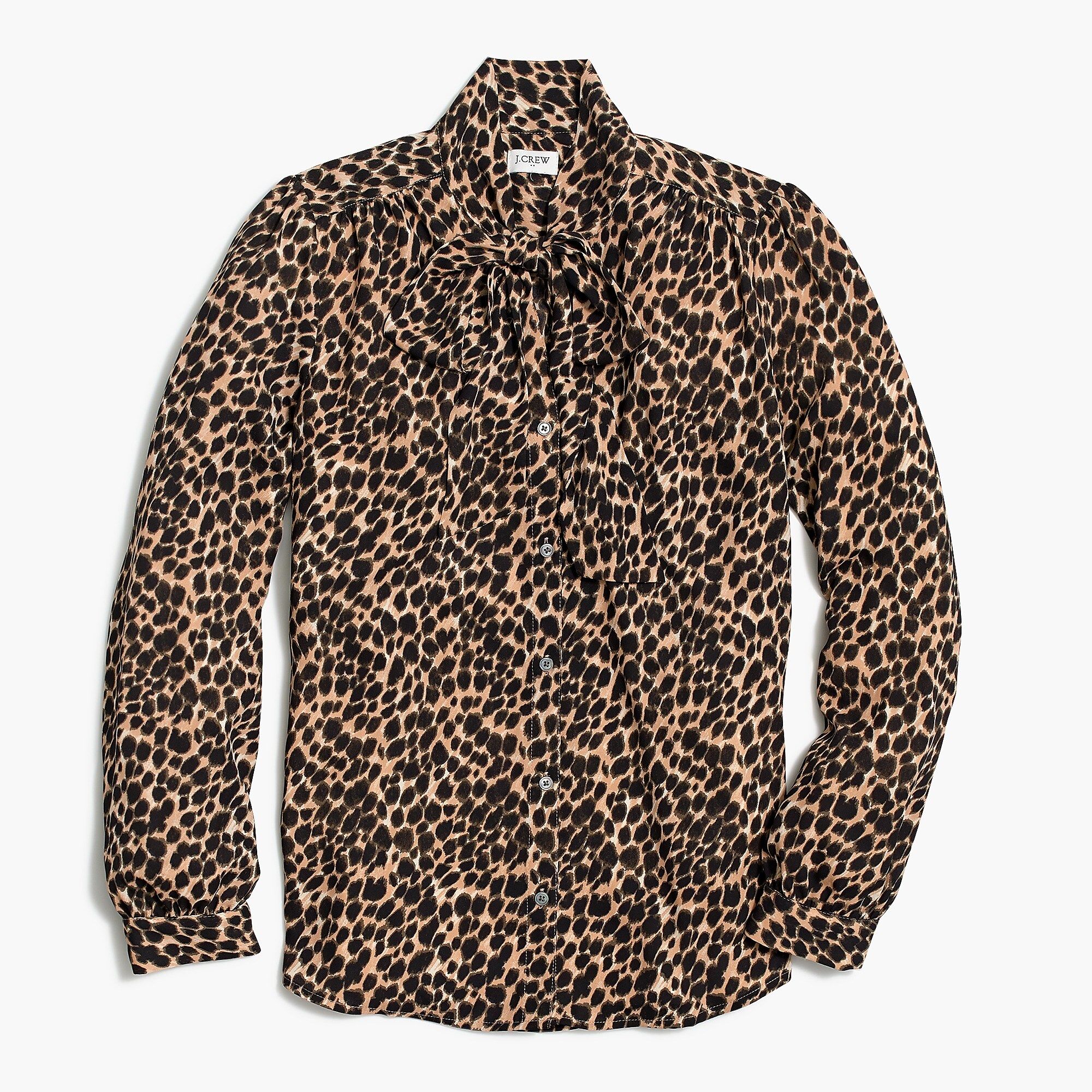 Long-sleeve leopard drapey tie-neck top | J.Crew Factory