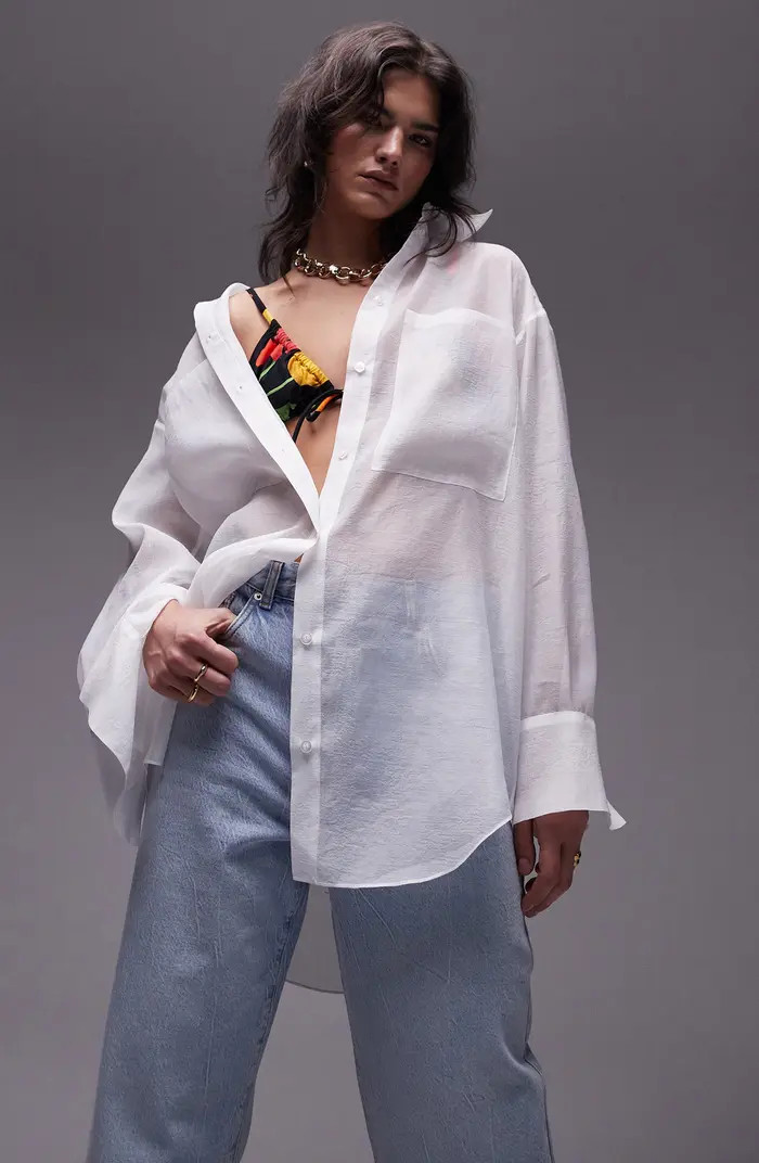 Oversize Organza Button-Up Shirt | Nordstrom