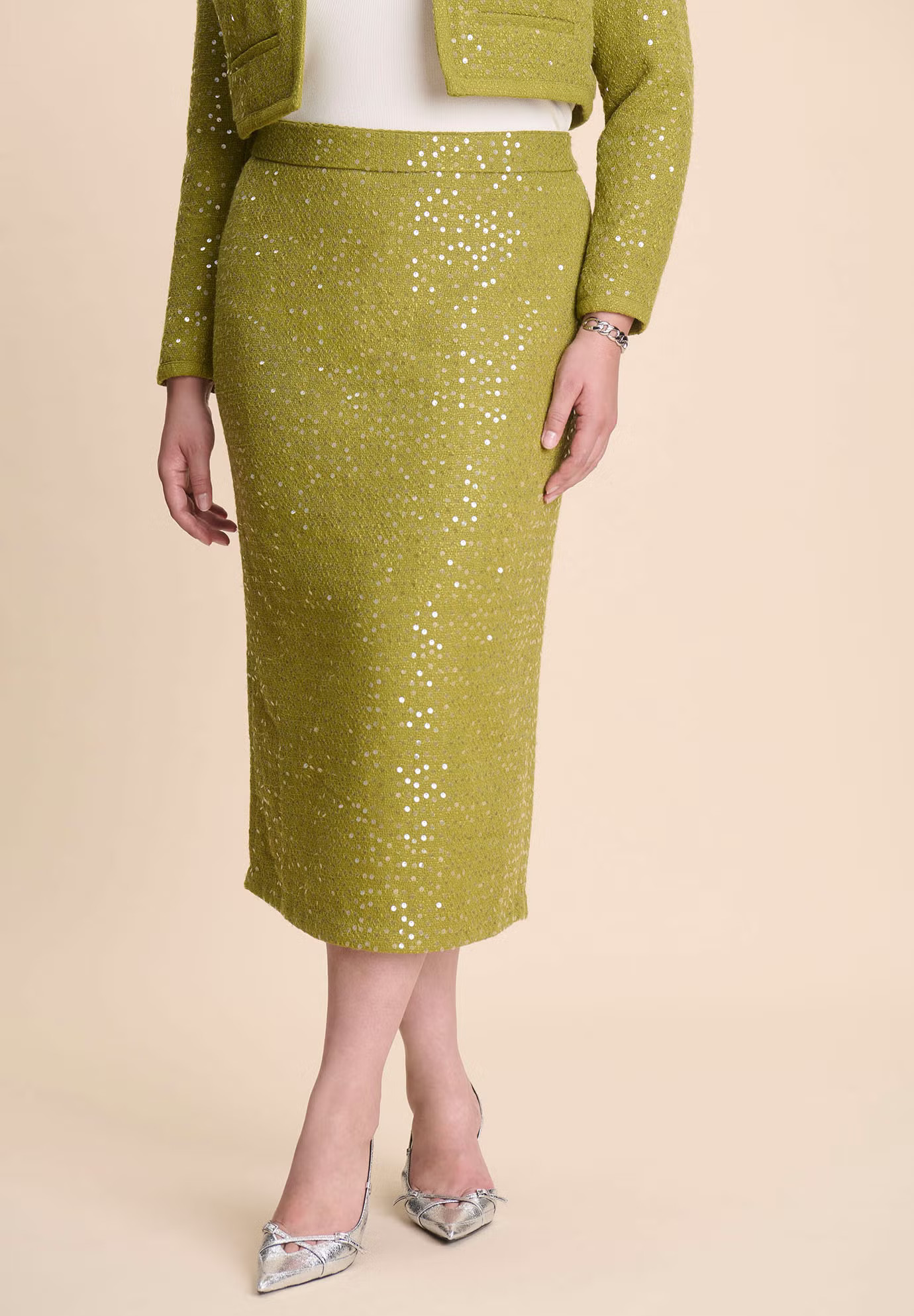 Sequin Tweed Midi Skirt | Eloquii