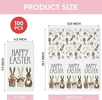 Horaldaily 100 Easter Disposable Paper Decorative Guest Napkins, Easter Bunnies Hand Towel for Pa... | Amazon (US)