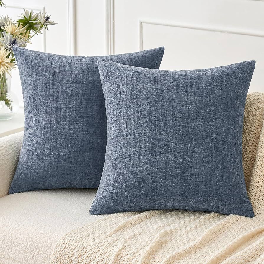 MIULEE Pack of 2 Couch Throw Pillow Covers 20x20 Inch Soft Dark Grey Blue Chenille Pillow Covers ... | Amazon (US)