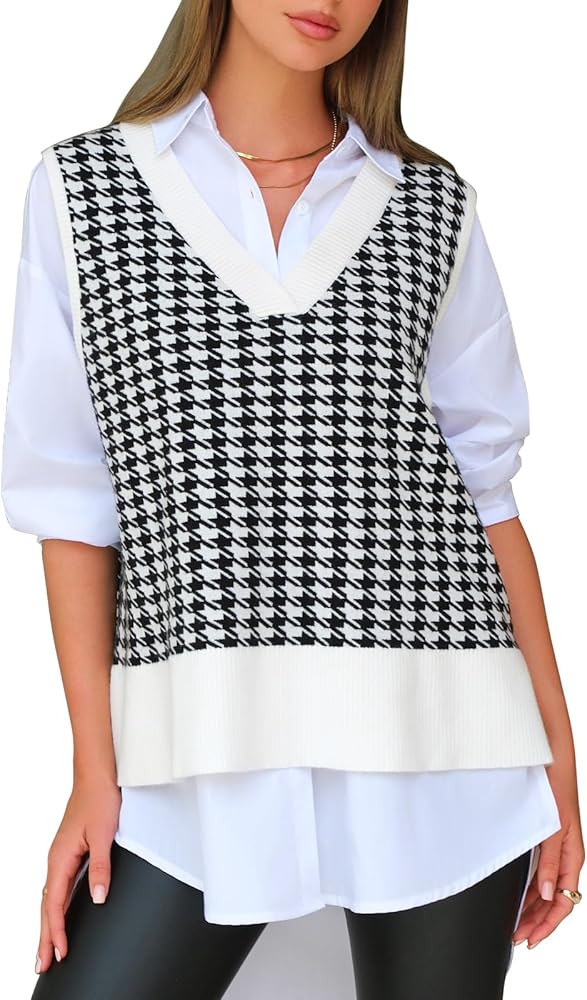 EXLURA Womens Oversized Sweater Vest Knit V Neck Tunic Casual Sleeveless Long Pullover Tank Tops ... | Amazon (US)