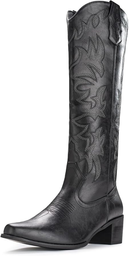 IUV Cowboy Boots For Women Knee High Boots Pointy Toe Women's Western Boots Side Zipper Chunky He... | Amazon (US)