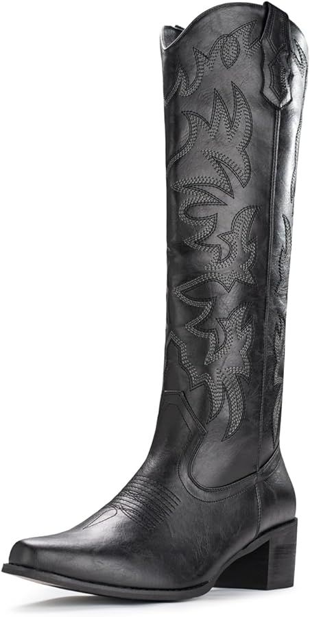 IUV Cowboy Boots For Women Knee High Boots Pointy Toe Women's Western Boots Side Zipper Chunky He... | Amazon (US)