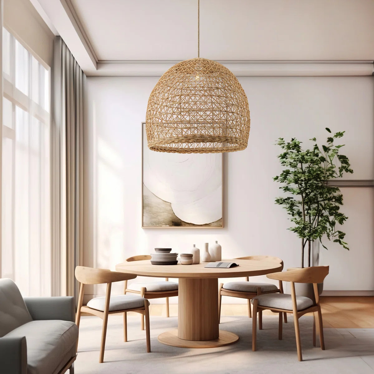 Lumiere Natural Brown Sculptural Rattan Pendant – Medium Polished Statement Light Fixture for D... | Wayfair North America