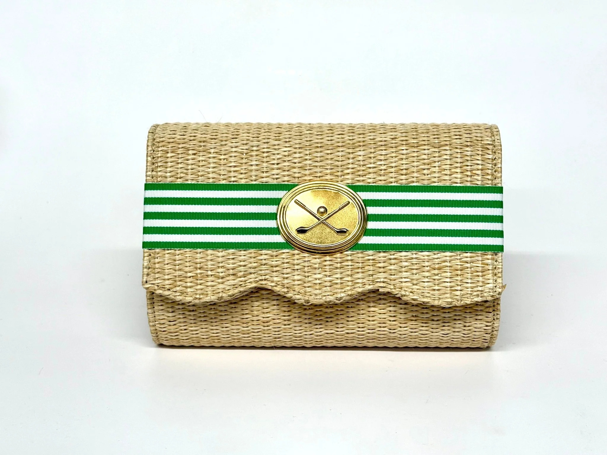 Straw Scallop Ruby - Green Candy Band- Gold Oval with Golf Clubs | Lisi Lerch Inc