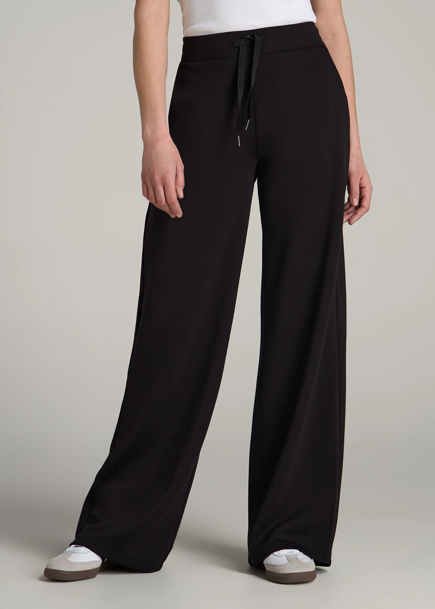 Pull-On Tie Waist Wide Leg Pants for Tall Women in Black | American Tall