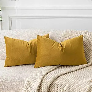 JUSPURBET Mustard Yellow Decorative Lumbar Velvet Throw Pillow Covers 12x20,Pack of 2 Luxury Soft... | Amazon (US)
