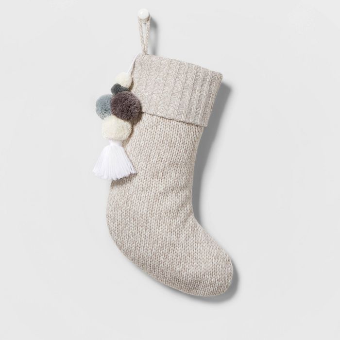 Marled Knit Christmas Stocking with Poms Gray - Wondershop™ | Target