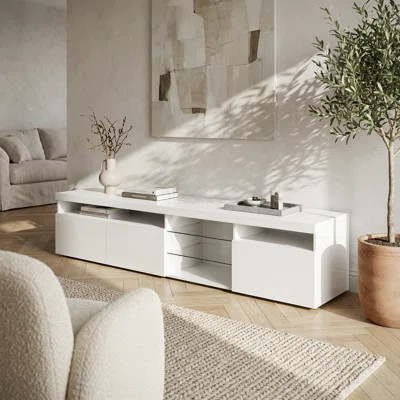 Modern TV Media Console with Adjustable LED Lighting and Glass Shelves for Living Room Entertainment Storage | Wayfair North America