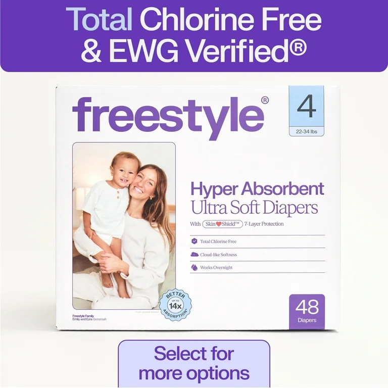 Freestyle Hyper Absorbent Ultra Soft TCF Baby Diapers, Size 4, 48 Count (Select for More) | Walmart (US)