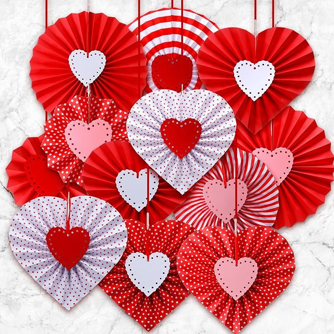 12 Set/ 24 Pcs Valentine's Day Paper Party Decorations Valentines Heart Fans Kit Multicolor Tissu... | Amazon (US)
