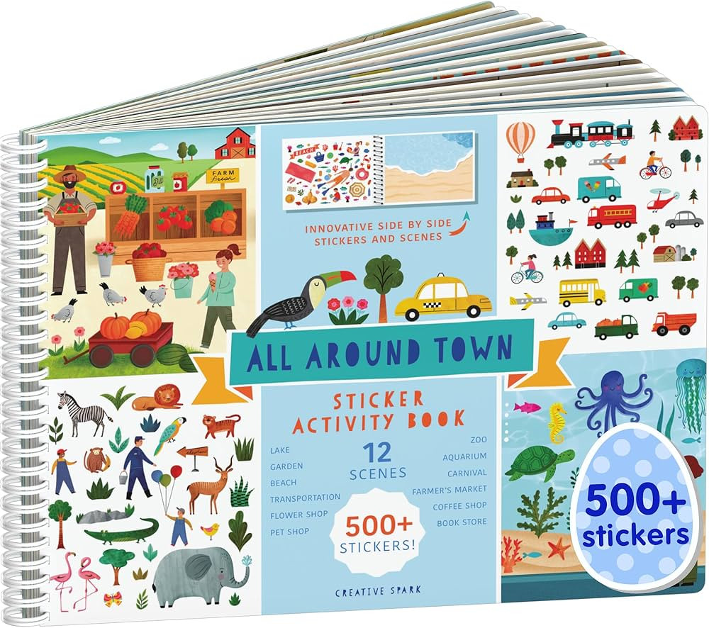 Sticker Book for Kids 2-4, 500+ Kids Stickers, All Around Town by Cupkin, 12 Coloring Pages, 12 S... | Amazon (US)