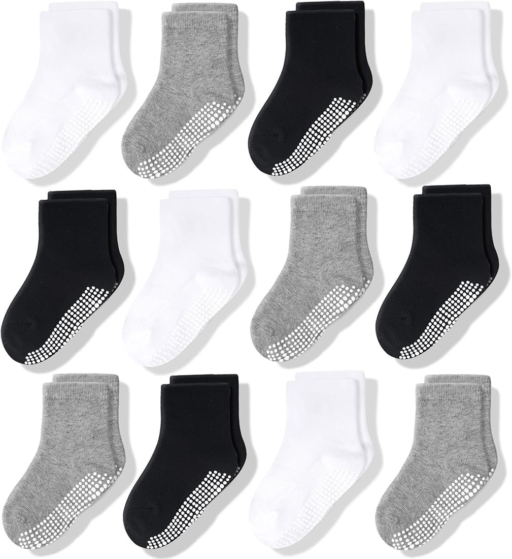 Amazon.com: CozyWay Non Slip Toddler Socks 12 Pairs with Grip for Boys Girls Baby Infants Kids An... | Amazon (US)