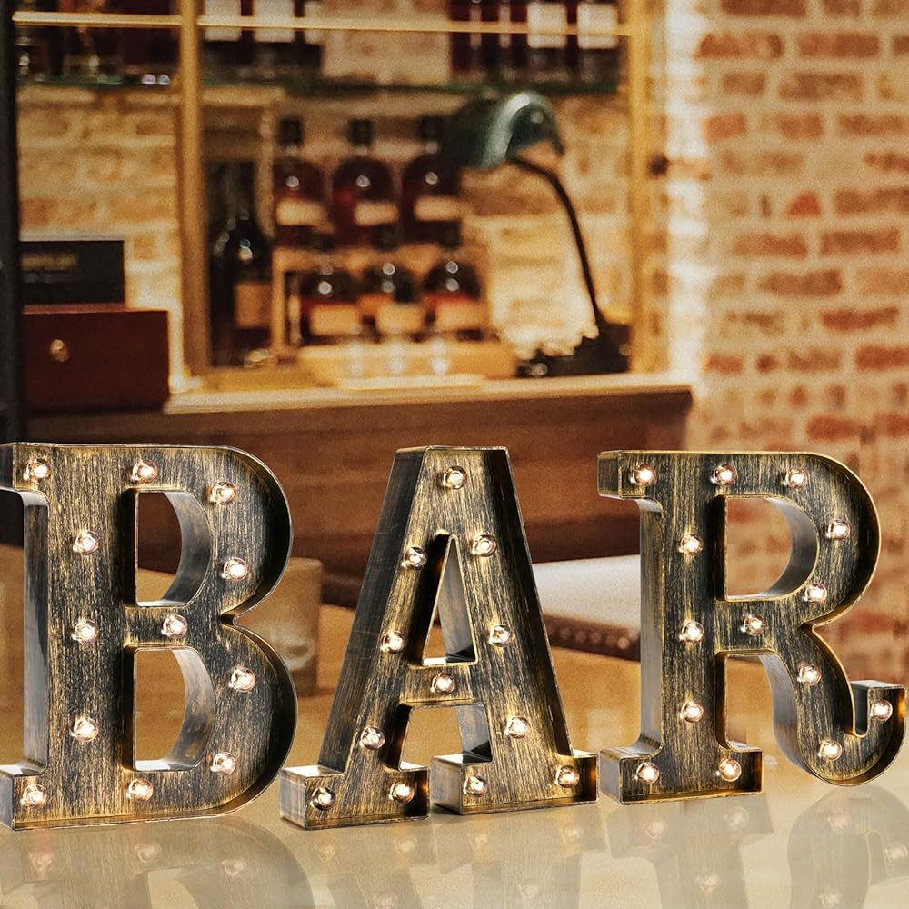 Light Up BAR Sign, LED Vintage Letters Home Decor Name Signs - Illuminated Marquee Letter Sign Li... | Amazon (US)