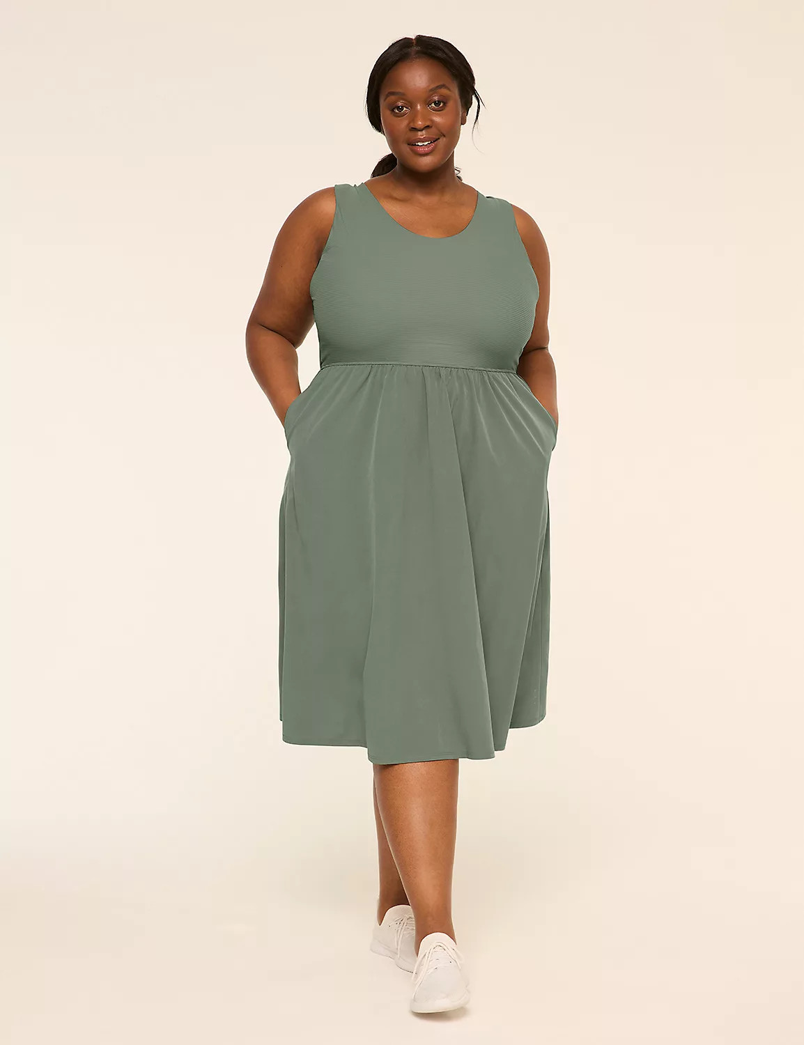 LIVI Sleeveless Rib-Mix Midi Dress | LaneBryant | Lane Bryant (US)