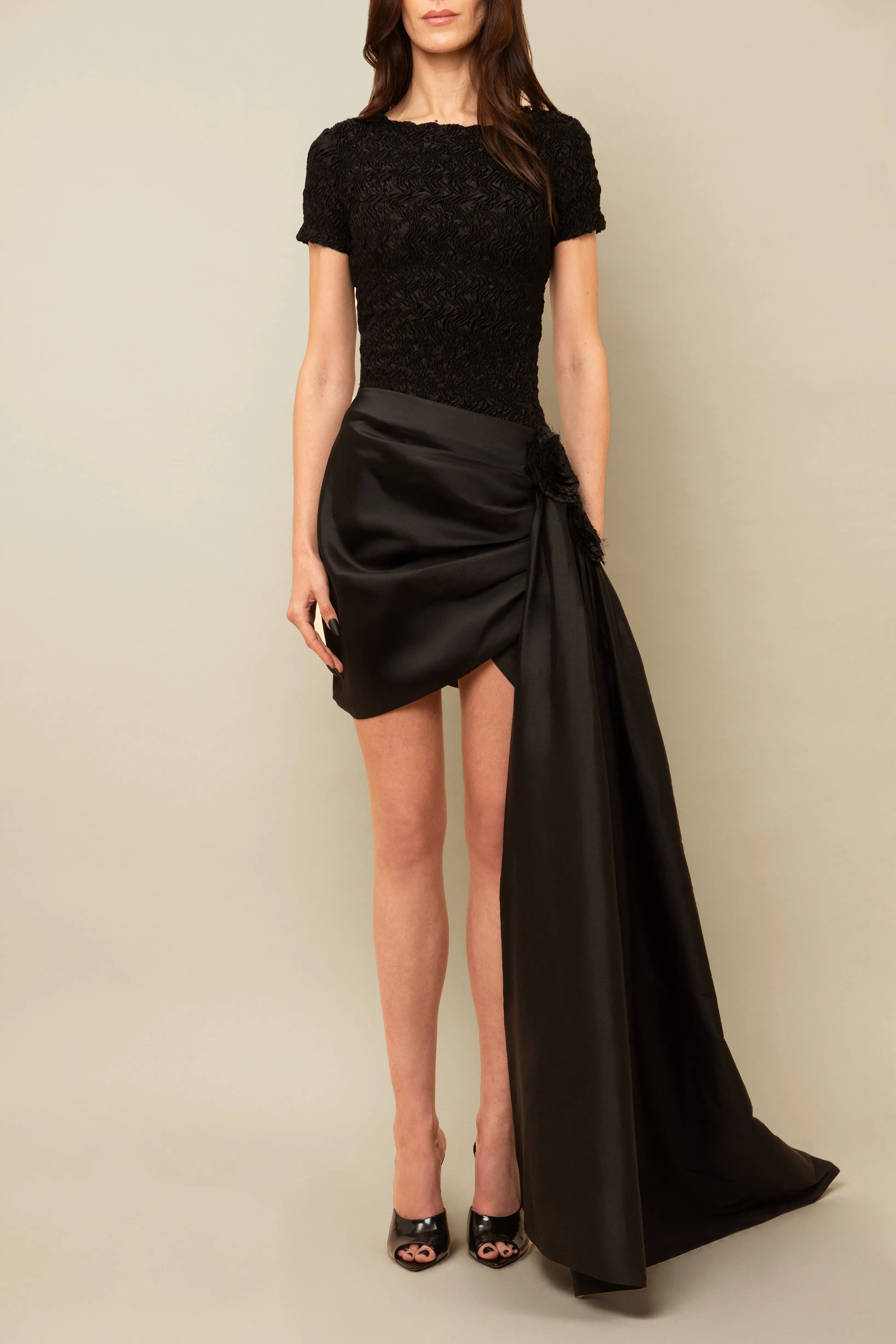 Contessa Mills Sanderson Luxurious Asymmetrical Taffeta Skirt in Black at Nordstrom, Size 8 | Nordstrom