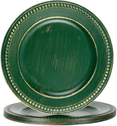 Vintage Charger Plates Set of 6, Beaded Service Plate, Plastic Charger Plate Set Bulk Wedding Eas... | Amazon (US)
