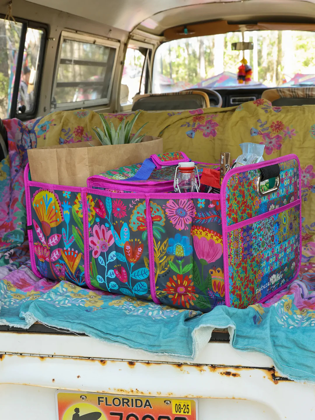 Car Trunk Organizer - Navy Folk Flower | Natural Life