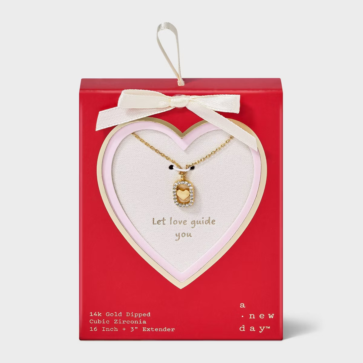 14K Gold Dipped Cubic Zirconia Heart Tag Pendant Necklace - A New Day™ Gold | Target