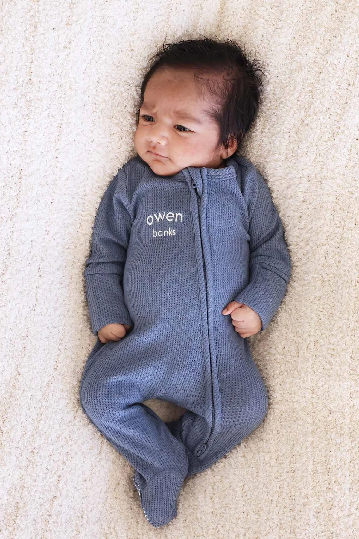 Embroidered Bamboo Waffle Zipper Footie | Lake | Caden Lane